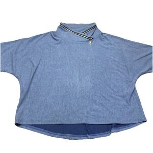 NWT Creation Cowl Neck Zip Bat Top Blue Denim Pullover Sweater Women's M $64